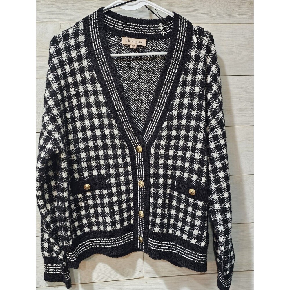 Philosophy Republic Black White Checkered Button Up Cardigan Size M